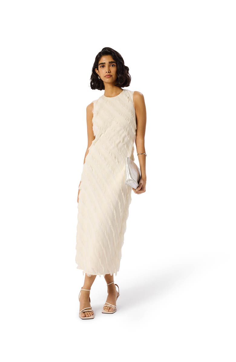 Whistles Fringe Textured Midi Dress, Main, color, Ivory