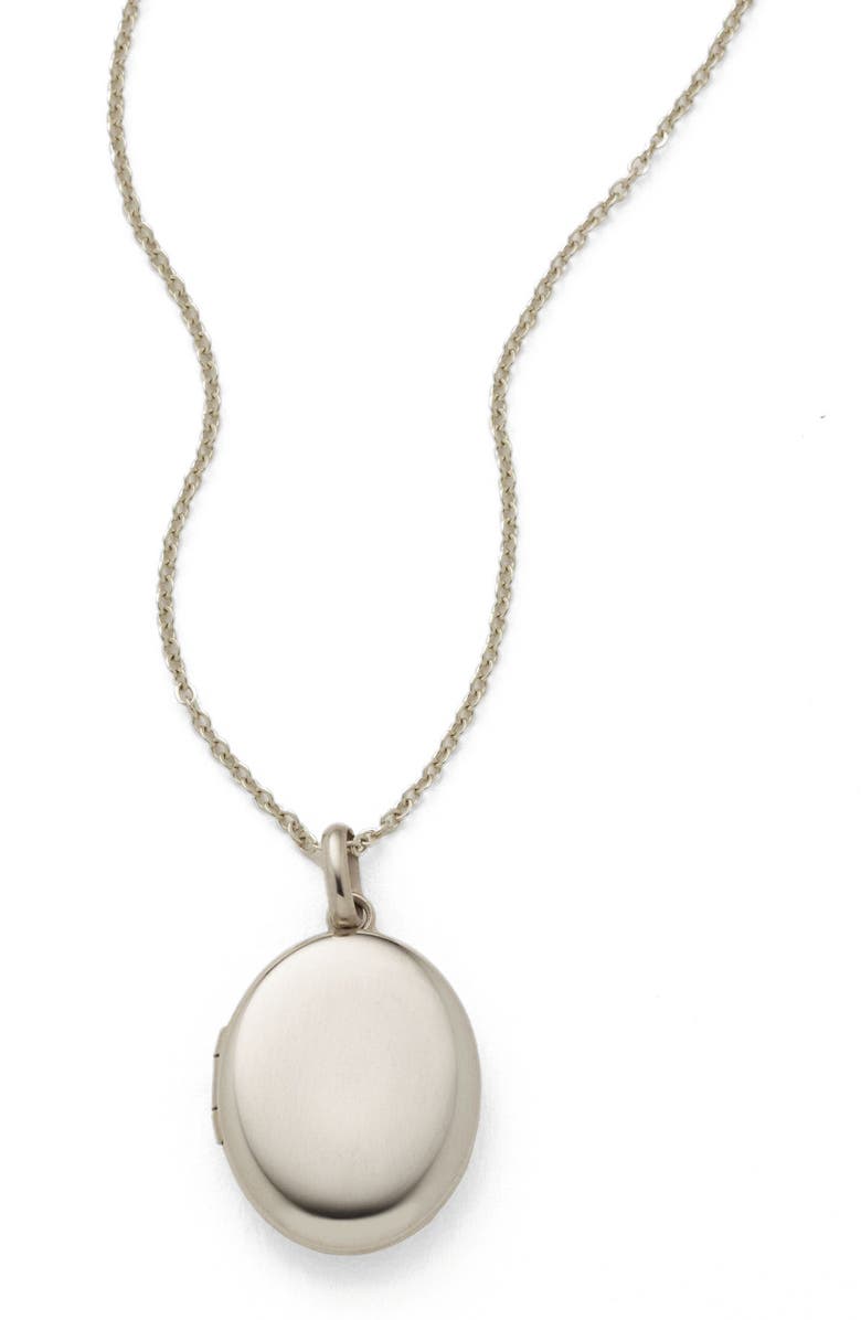 MADE BY MARY Mini Oval Locket Necklace, Main, color, Silver