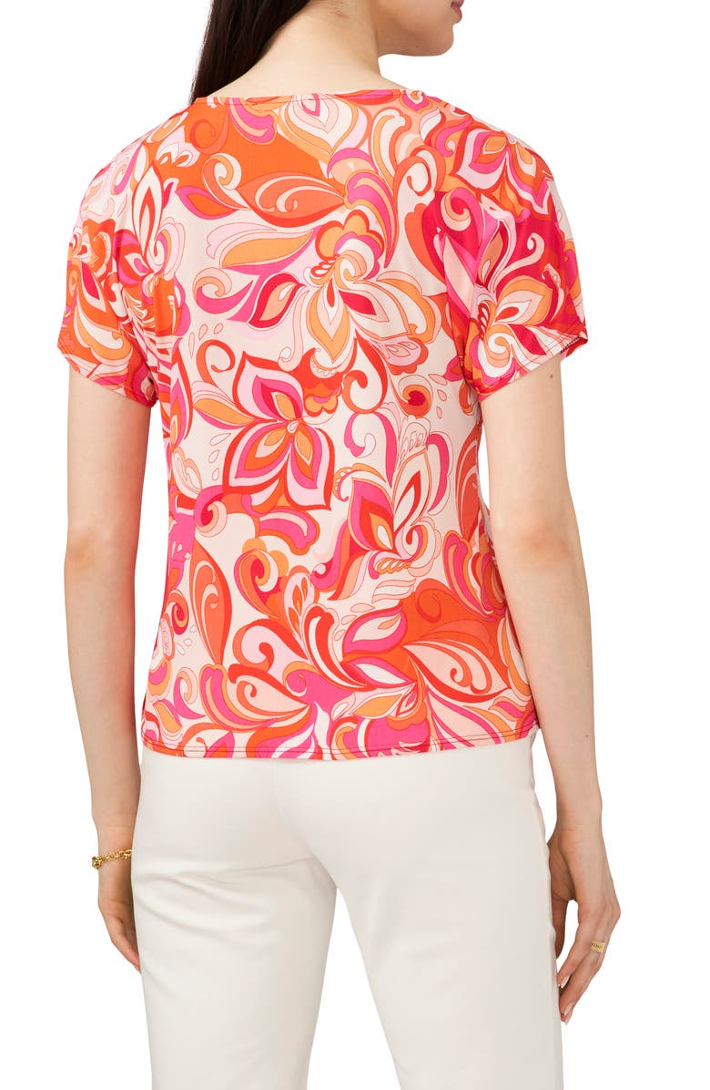 Chaus V-Neck Tie Front Top, Alternate, color, Peach/ Red/ Coral