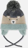 Deux par Deux Teddy Bear Face Earflap Winter Knit Hat with Chin Ties