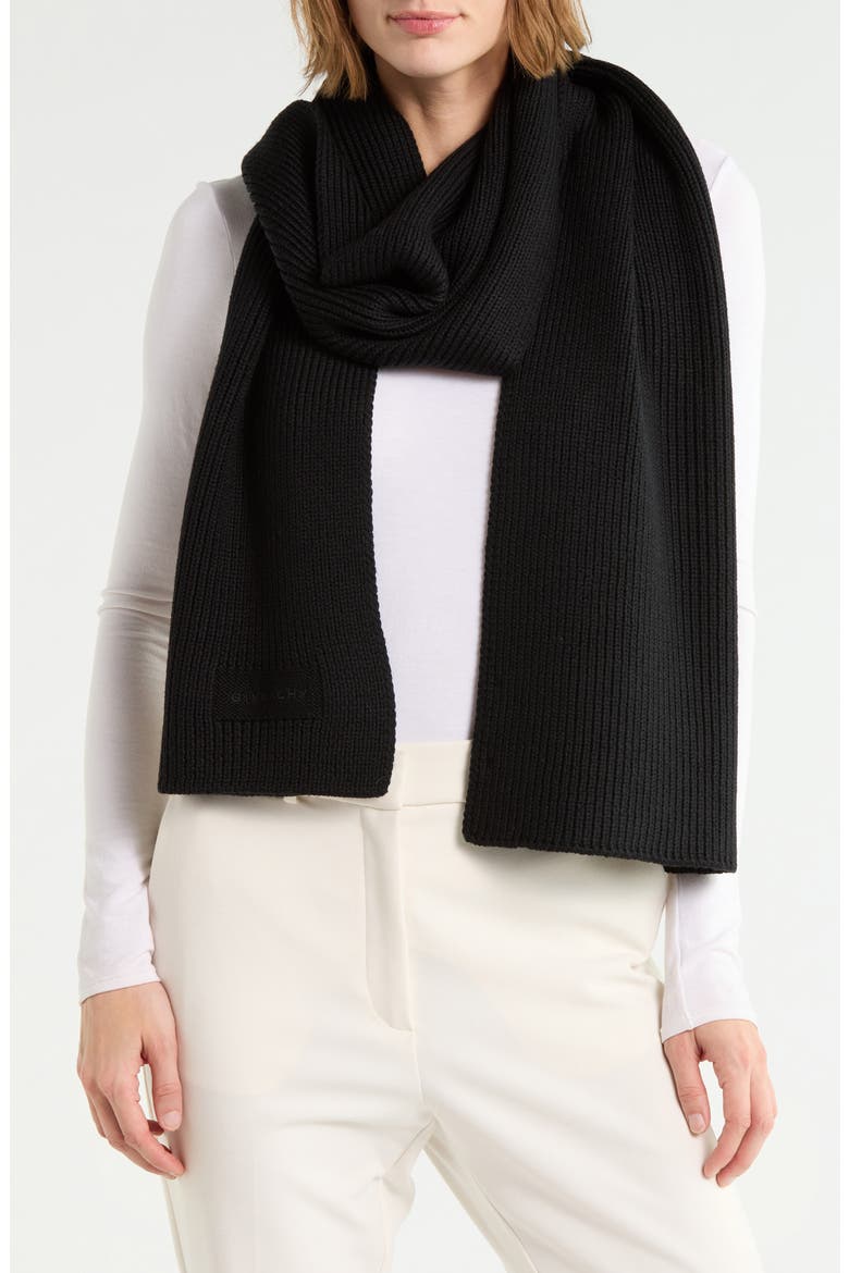 Wool Ribbed Scarf, Main, color, BLACK