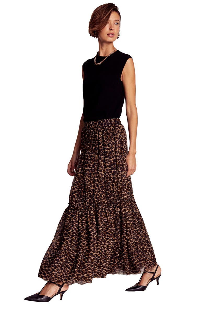 Boden Anna Leopard Print Tiered Tulle Maxi Skirt, Alternate, color, Leopard