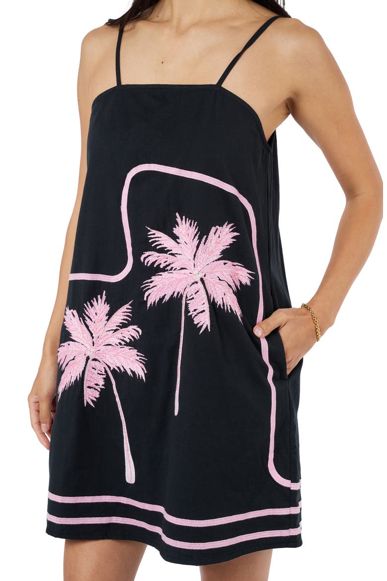 Dewa Embroidered Trapeze Dress, Alternate, color, BLACK
