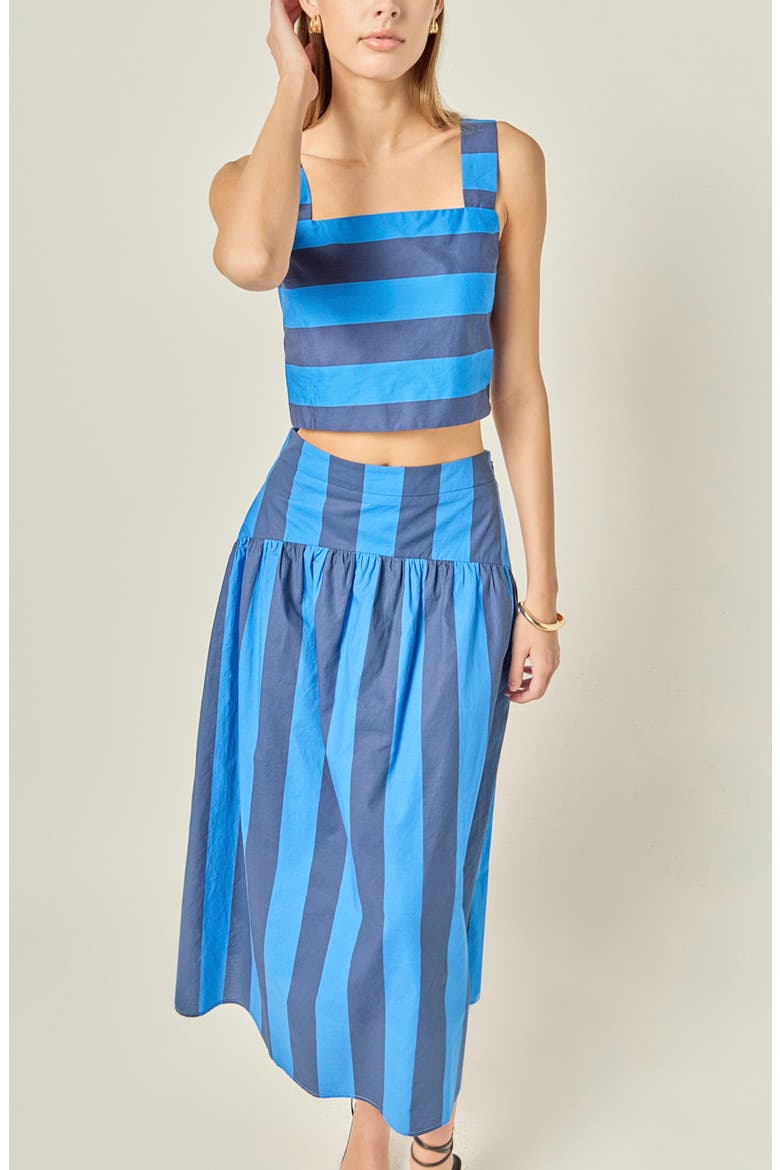 Striped Cotton Midi Skirt, Alternate, color, CORNFLOWER/ NAVY BLUE
