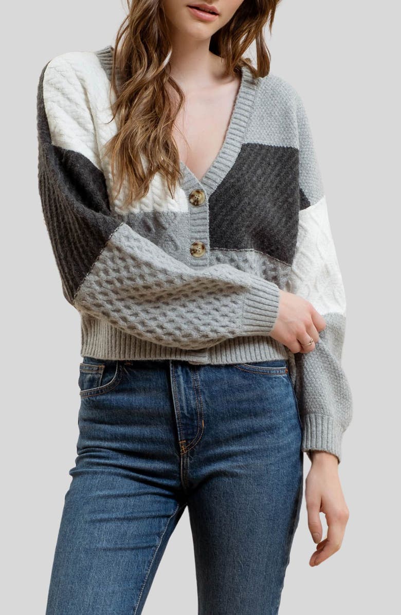 Blu Pepper Mixed Stitch Colorblock Cardigan, Main, color, 