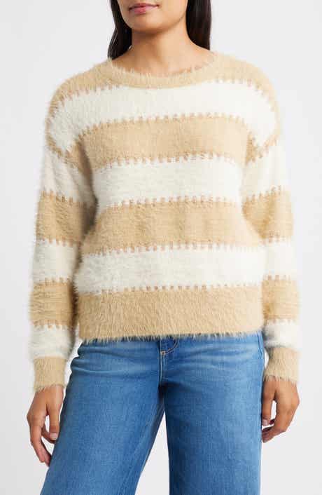 CITY BLUES Stripe Metallic Boat Neck Sweater
