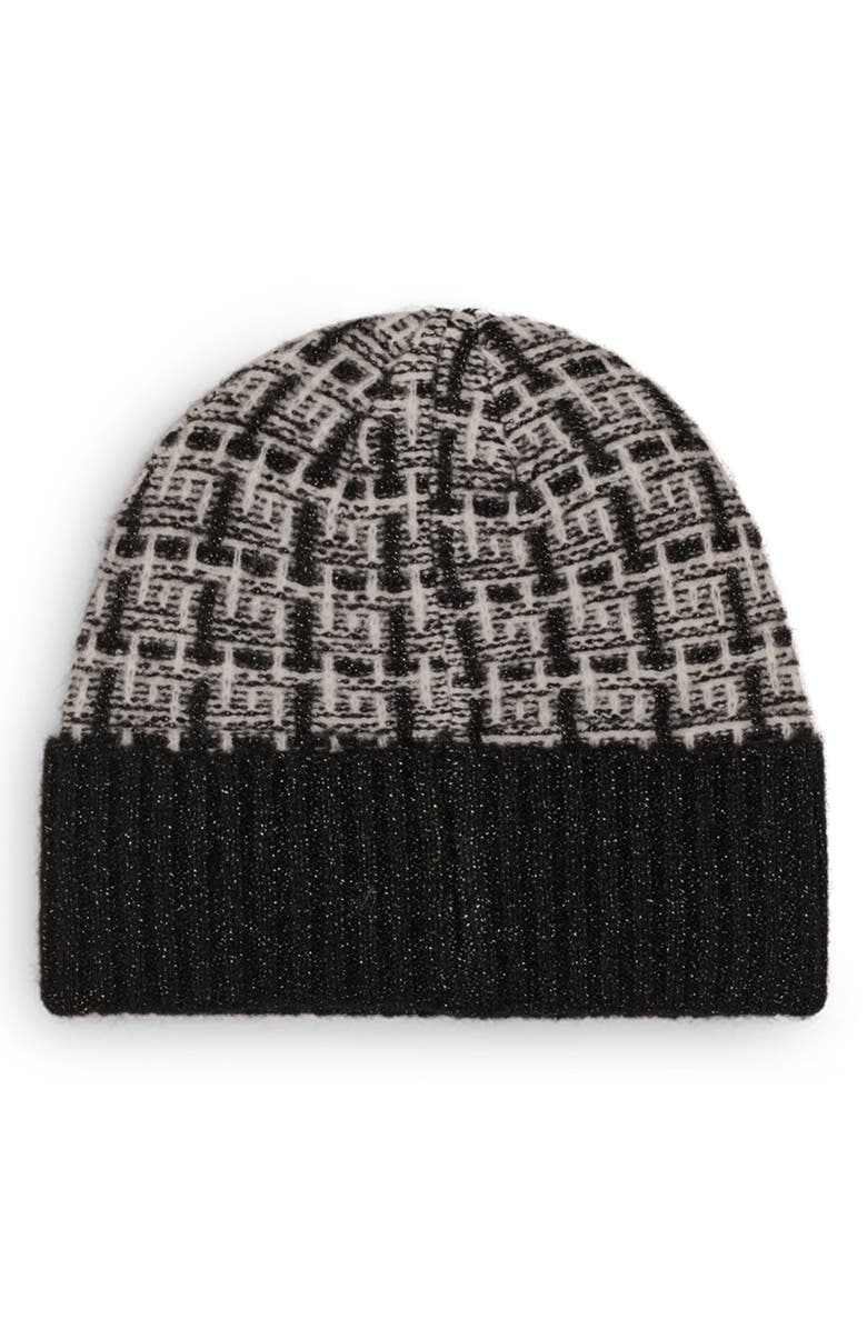 KARL LAGERFELD PARIS Tweed Shine Beanie, Alternate, color, Black