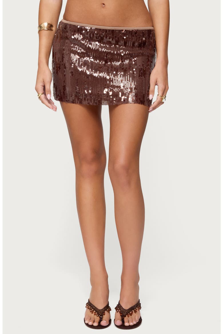 Kaylee Sequin Miniskirt, Main, color, BROWN