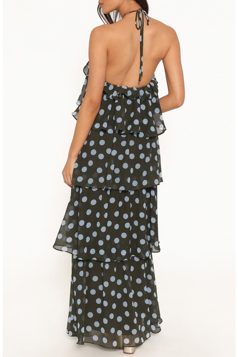 Chasity Halter Neck Tiered Maxi Dress, Alternate, color, OLIVE POLKA DOT