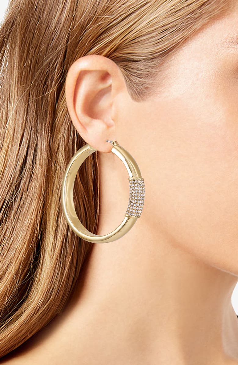 Vince Camuto Crystal Hoop Earrings, Alternate, color, Gold Tone