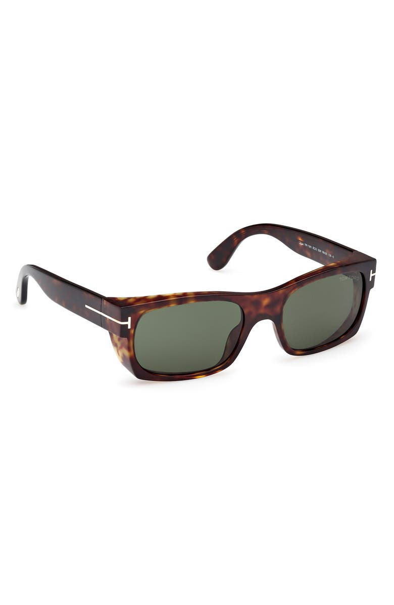 TOM FORD Juan 56mm Rectangular Sunglasses, Alternate, color, Dark Havana / Green