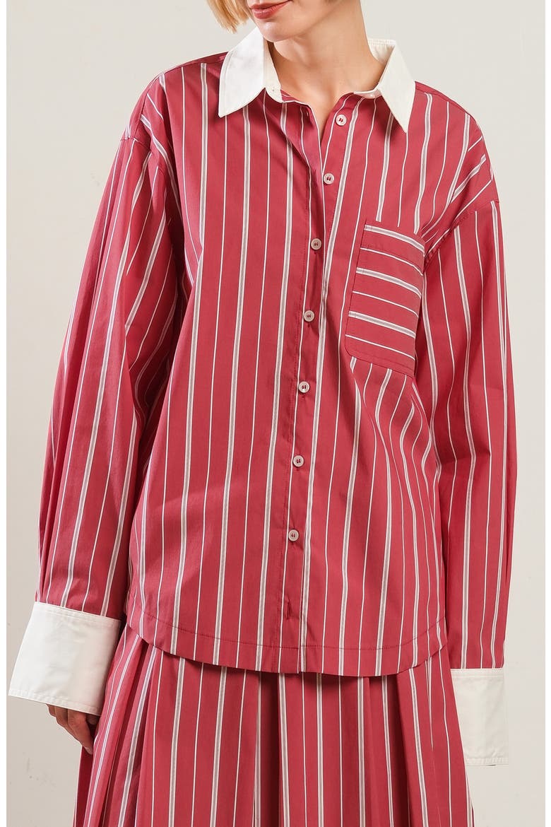 Striped Long Sleeve Button Front Shirt, Main, color, RED