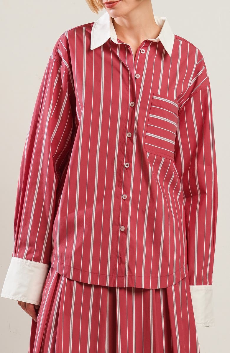 FREEMARKET Striped Long Sleeve Button Front Shirt, Main, color, Red