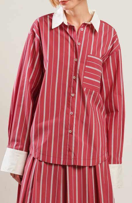 FREEMARKET Striped Long Sleeve Button Front Shirt