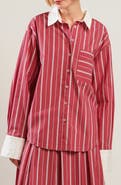 FREEMARKET Striped Long Sleeve Button Front Shirt