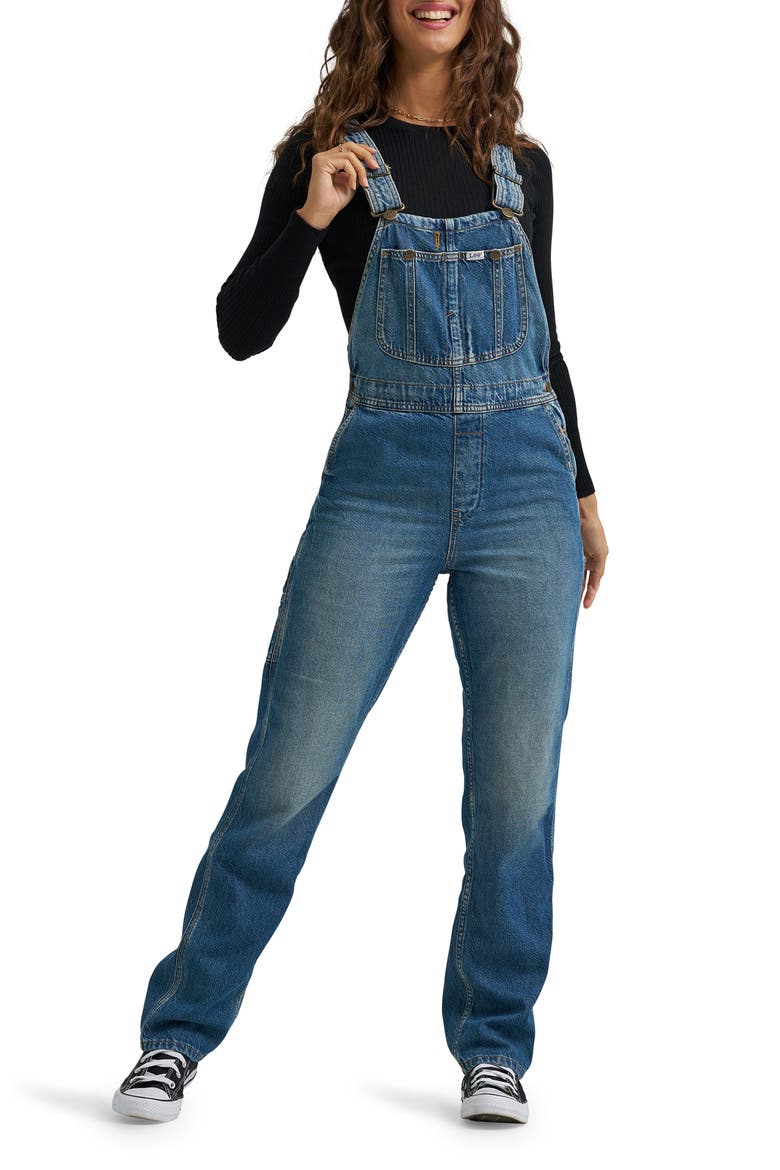 Slim Straight Leg Denim Overalls, Main, color, BOLD TAKE