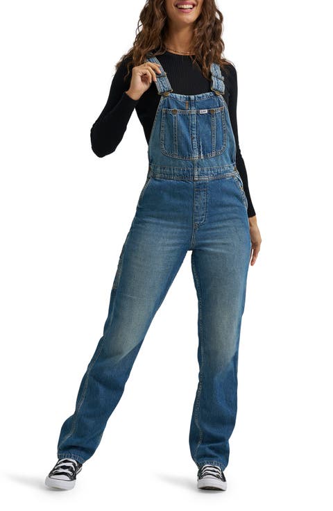 Slim Straight Leg Denim Overalls