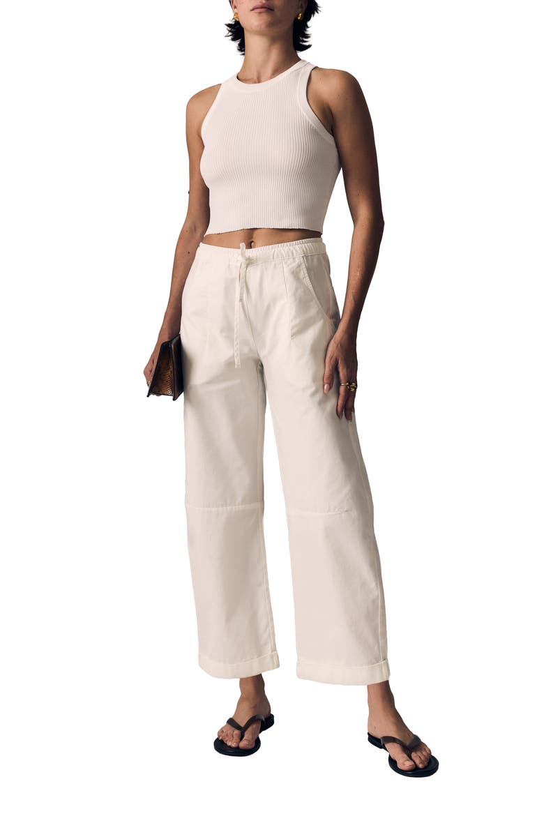 Mara Wide Leg Cotton Sateen Drawstring Pants, Alternate, color, SOFT WHITE