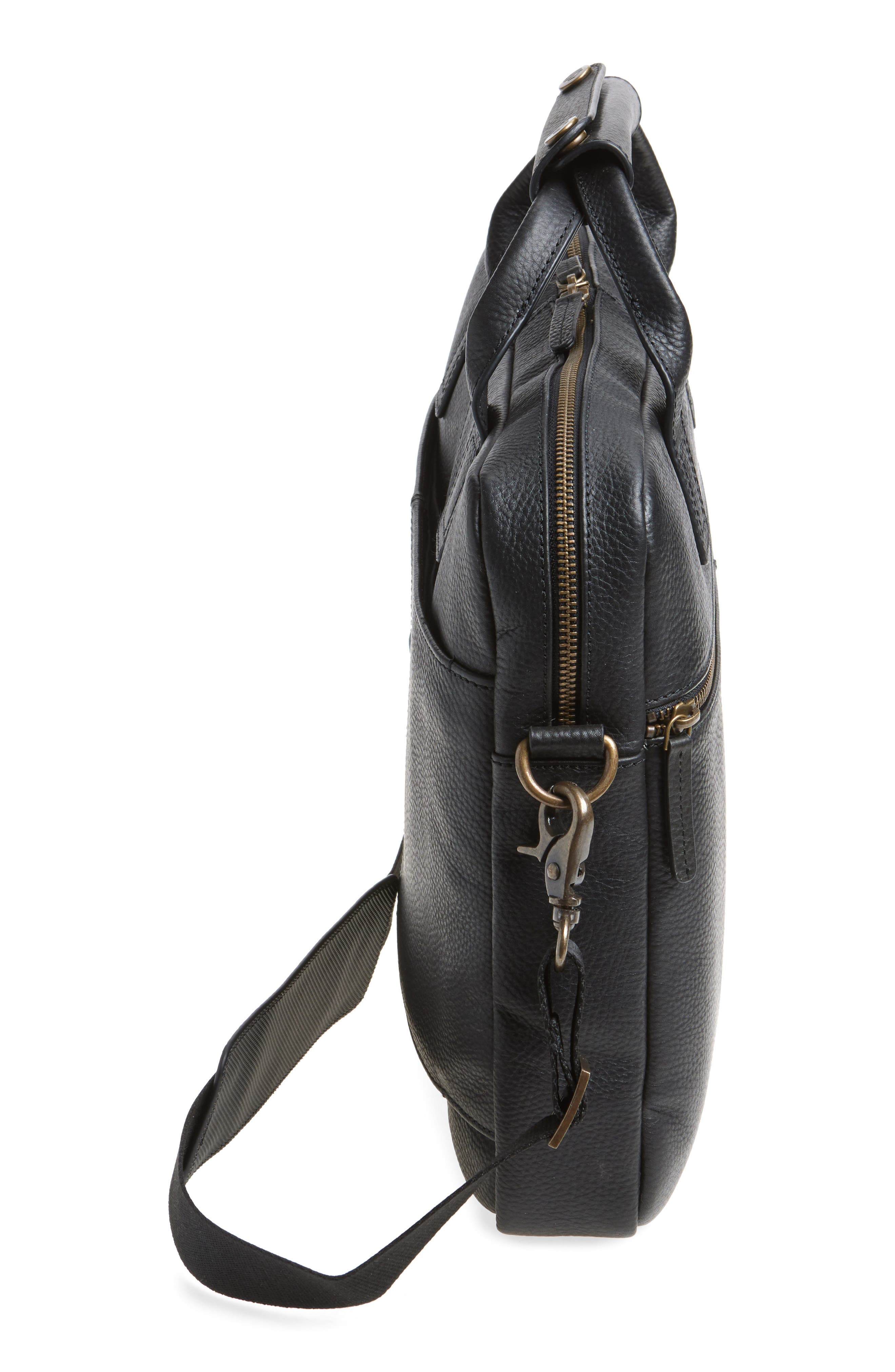 Johnston & Murphy Pebbled Leather Briefcase, Alternate, color, Black