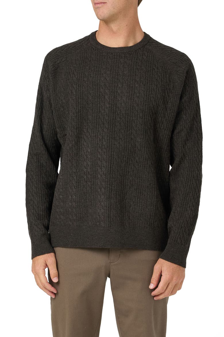 OG Cabled Crewneck Fisherman Sweater, Main, color, EARTH HEATHER