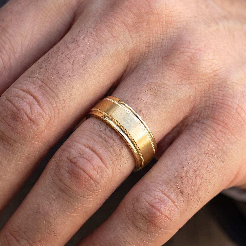 Bliss Diamond Men's 6.5MM Matte Titanium Ring Gold Comfort Fit Wedding ...