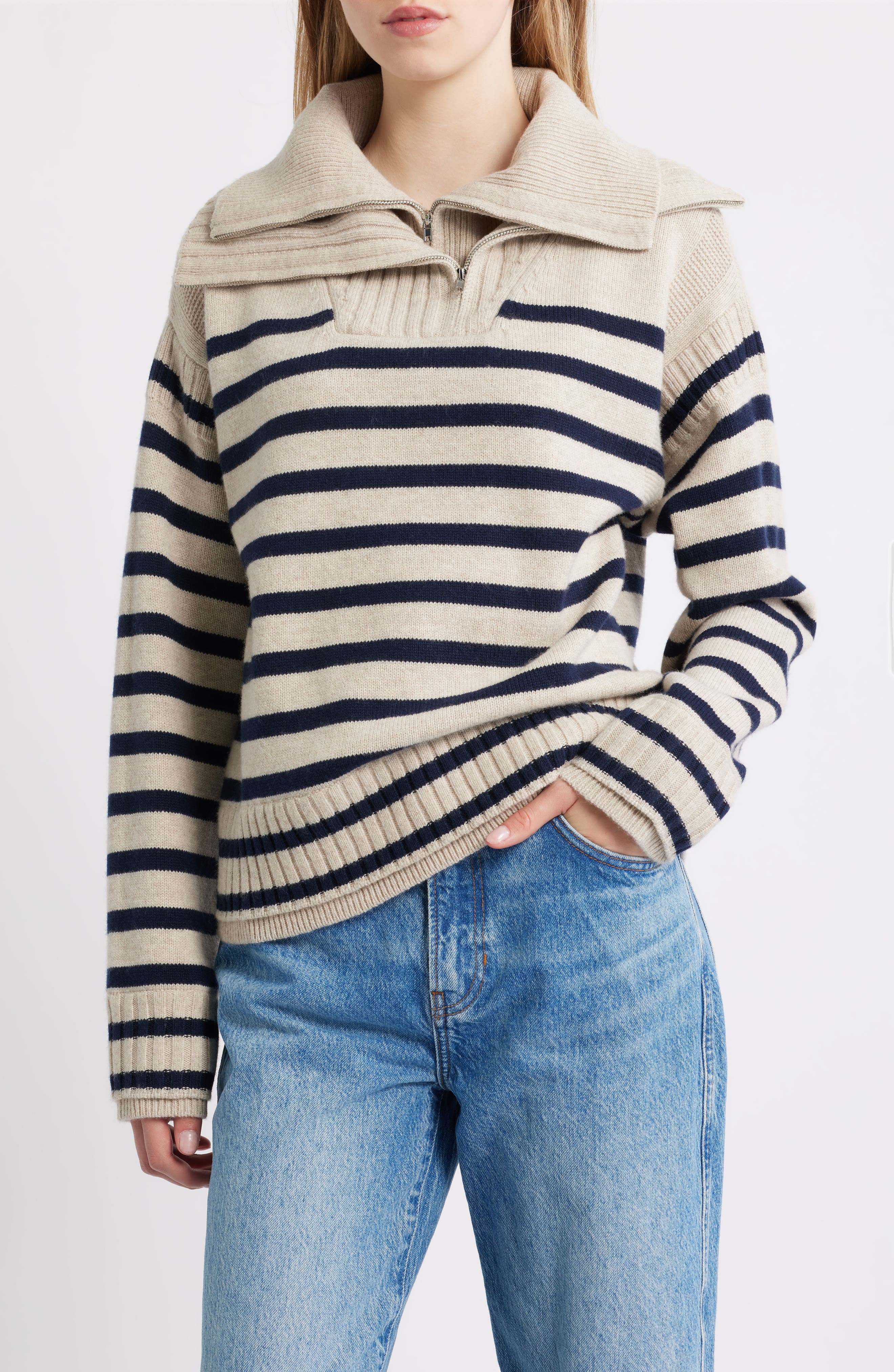 Ilaria Stripe Half Zip Wool Pullover