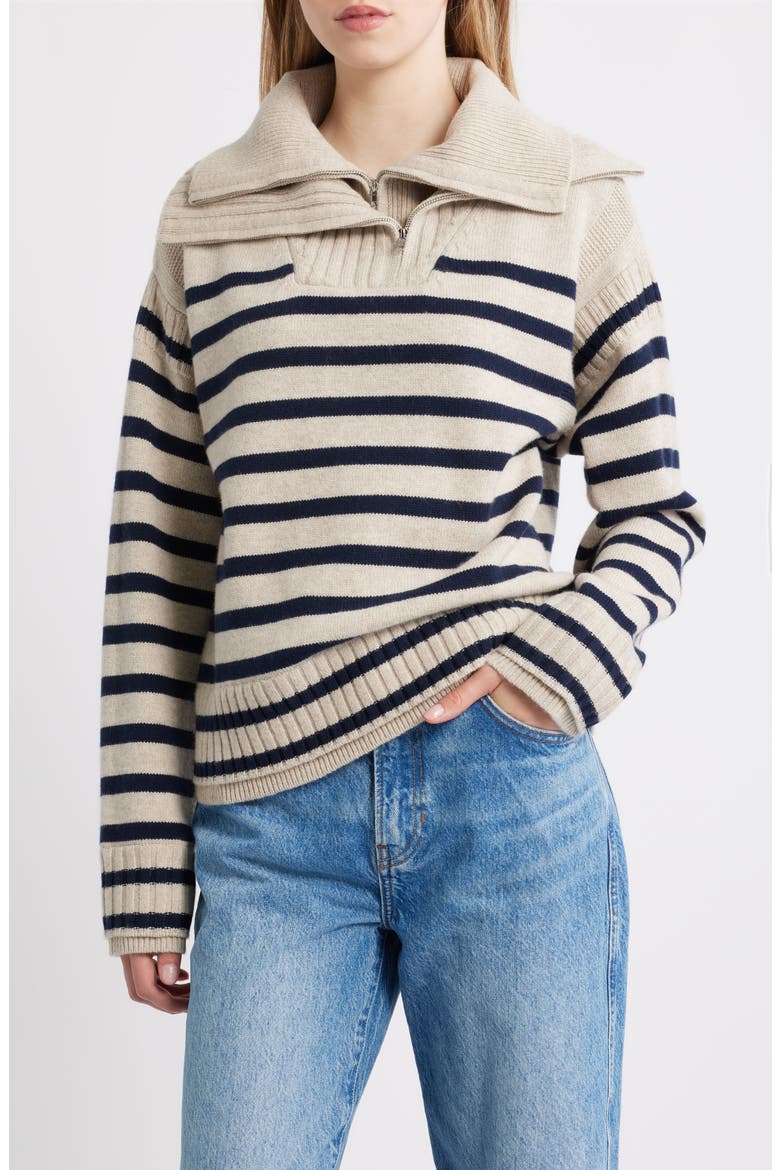 Ilaria Stripe Half Zip Wool Pullover, Main, color, OAT