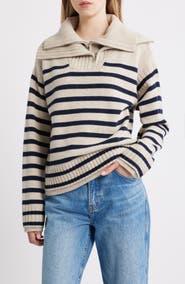 rag & bone Ilaria Stripe Half Zip Wool Pullover
