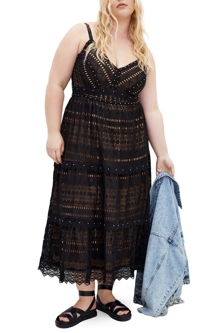 Mia Lace Midi Dress, Main, color, BLACK