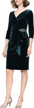 Alex Evenings Pleated Velvet Sheath Cocktail Dress