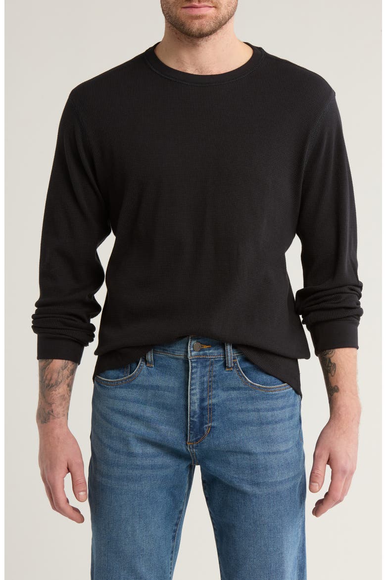 Crewneck Waffle Knit Long Sleeve T-Shirt, Main, color, BLACK