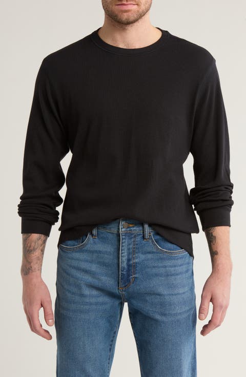 Crewneck Waffle Knit Long Sleeve T-Shirt