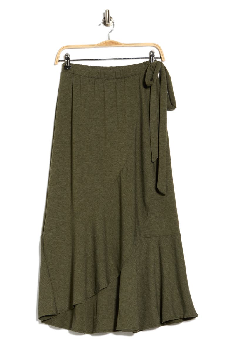 Faux Wrap Midi Skirt, Main, color, GREEN