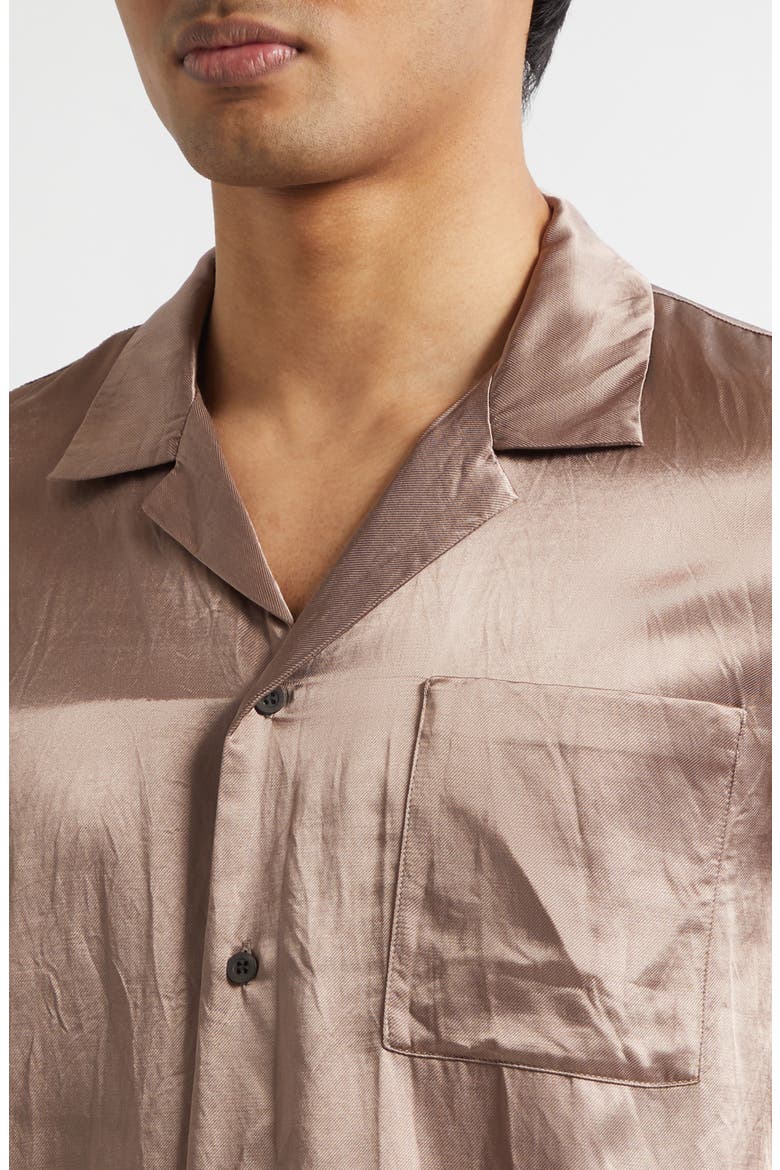 Carltone Crinkled Satin Camp Shirt, Alternate, color, OLD ROSE