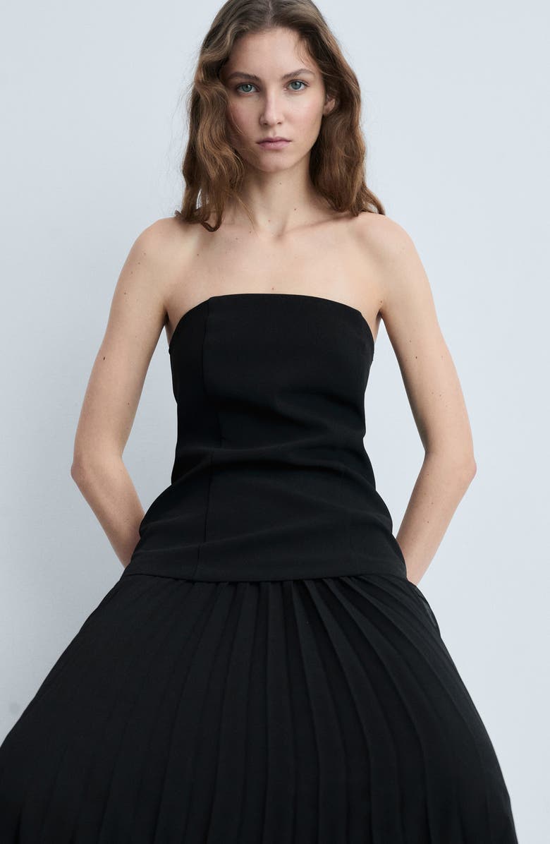 MANGO Strapless Mixed Media Maxi Dress, Alternate, color, Black