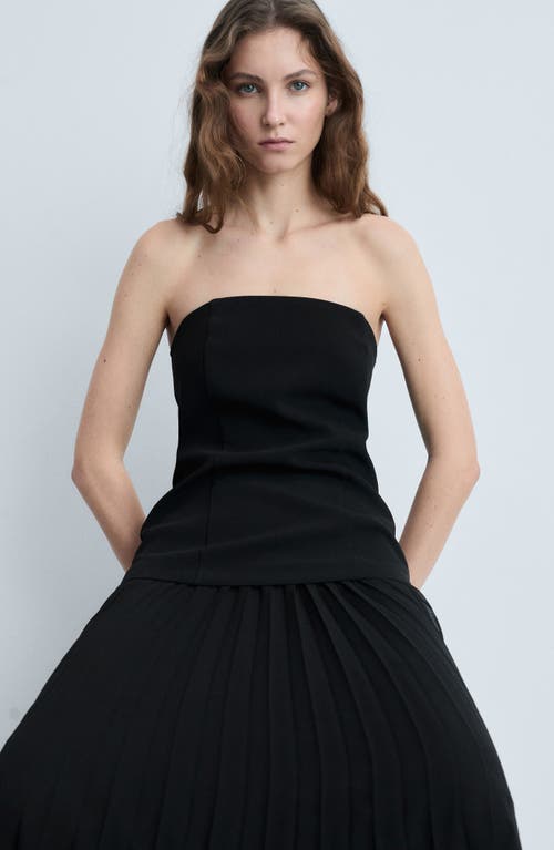 Mango Strapless Mixed Media Maxi Dress In Black