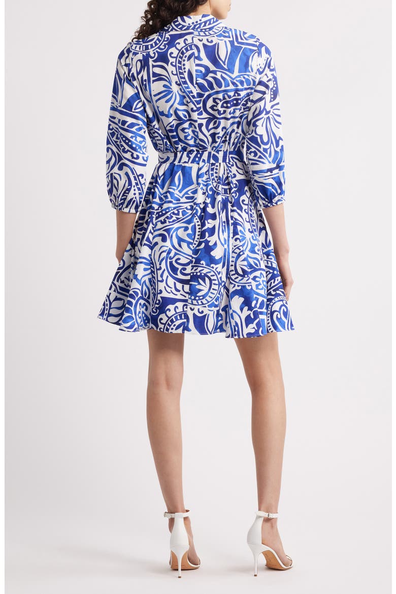 Collar Tie Waist Long Sleeve Dress, Alternate, color, BLUE MULTI