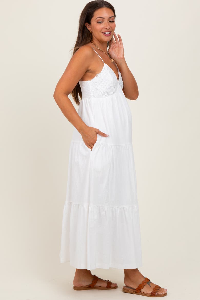 Crochet Flare Smocked Maxi Dress, Alternate, color, White