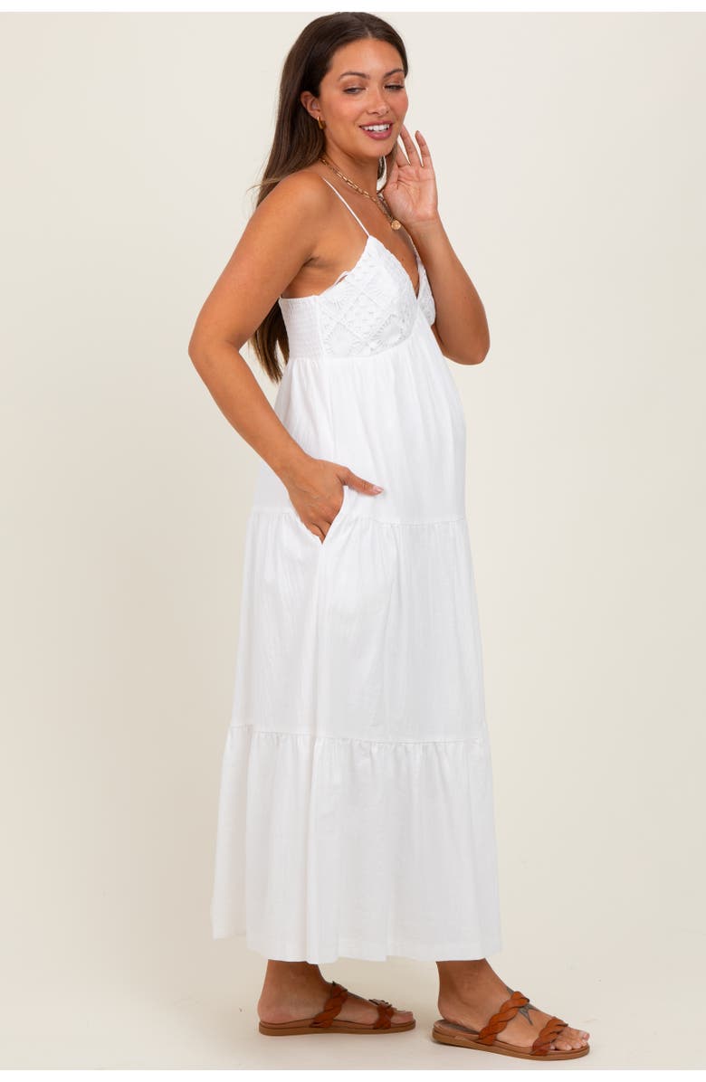 PinkBlush Crochet Flare Smocked Maxi Dress, Alternate, color, White