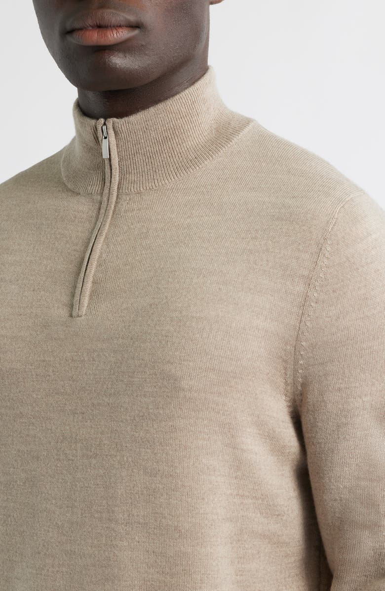 Nordstrom Washable Italian Merino Wool Quarter Zip Sweater, Alternate, color, Tan Cobblestone Heather