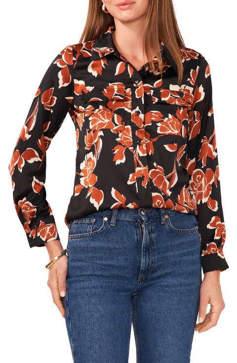 Floral Print Button-Up Utility Shirt
