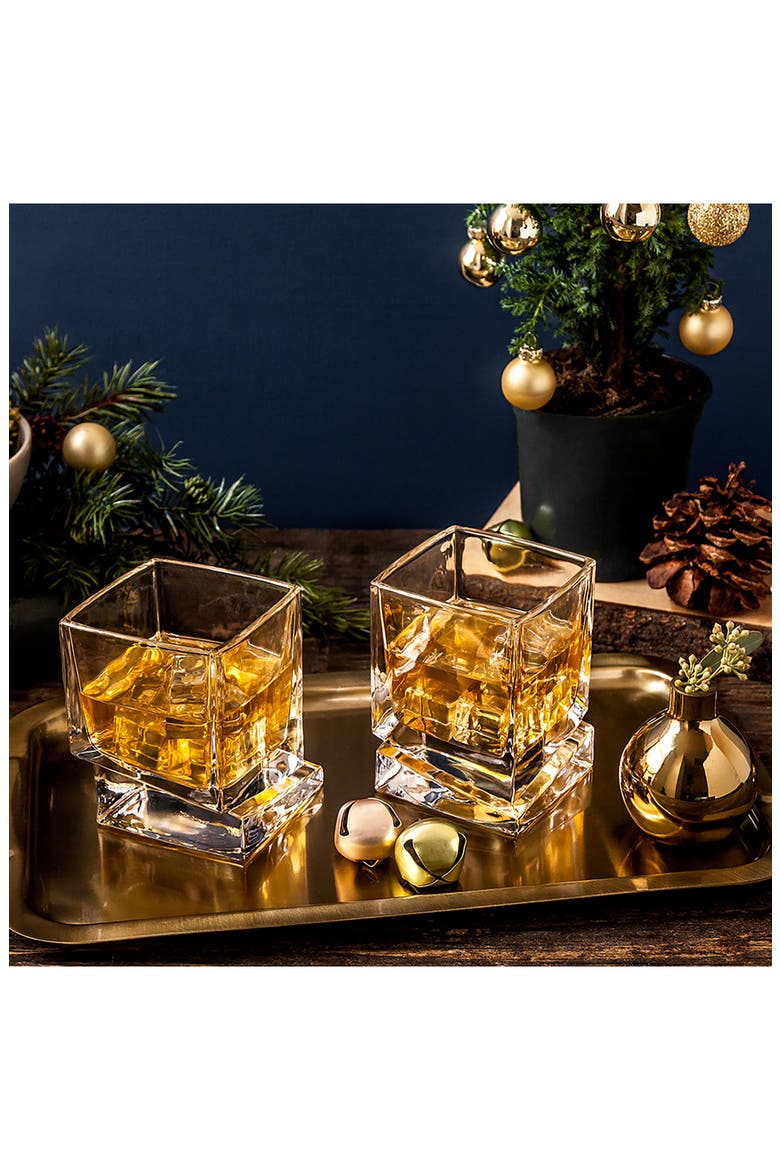 Carre Square Heavy Base Crystal Whiskey Glass - Set of 2, Alternate, color, CLEAR