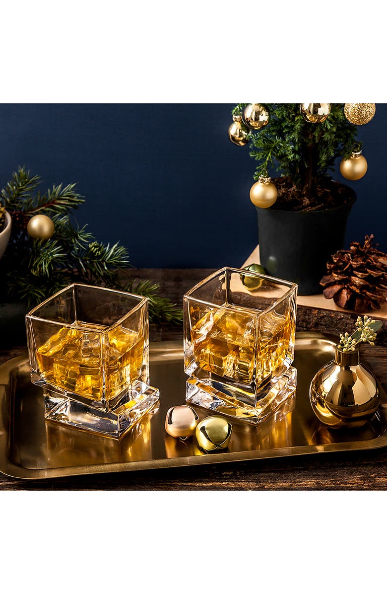 JoyJolt Carre Square Heavy Base Crystal Whiskey Glass - Set of 2, Alternate, color, Clear