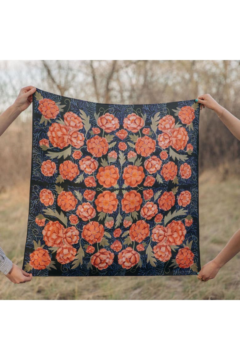 100% Silk Scarf Guadalupe - Dark Floral Pattern, Alternate, color, 35 x 35"