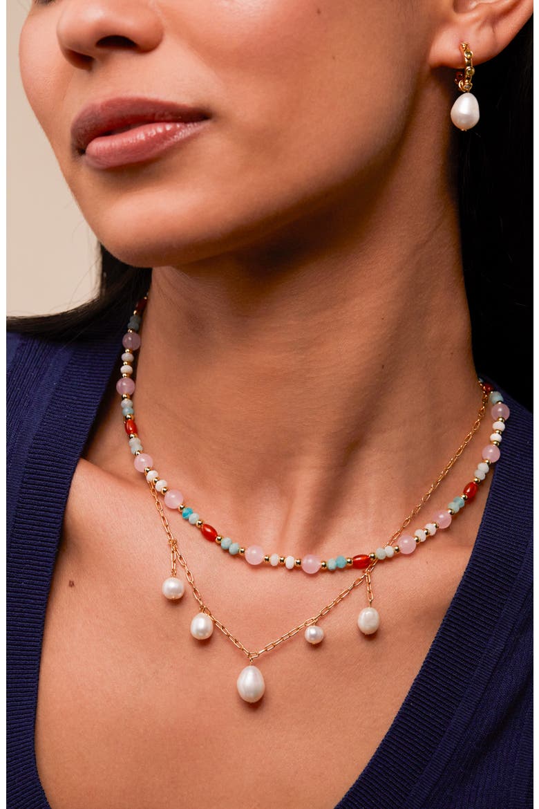 Mix Pastel & Orange Beaded Necklace, Alternate, color, MULTI