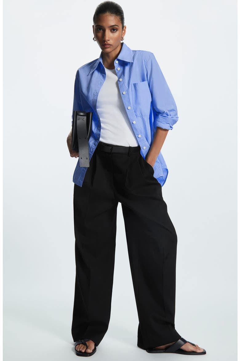 Double Pleat Wool Trousers, Alternate, color, BLACK