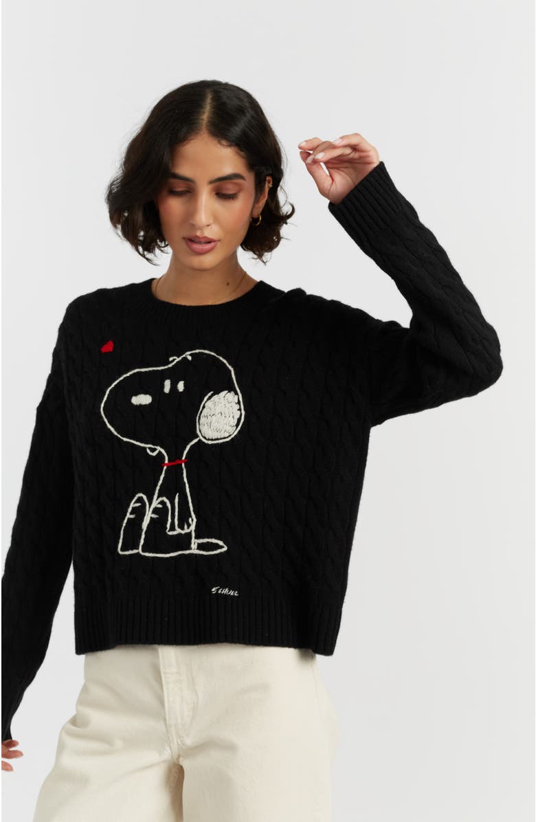 Chinti & Parker Wool Cashmere Snoopy Cable Sweater, Main, color, Black