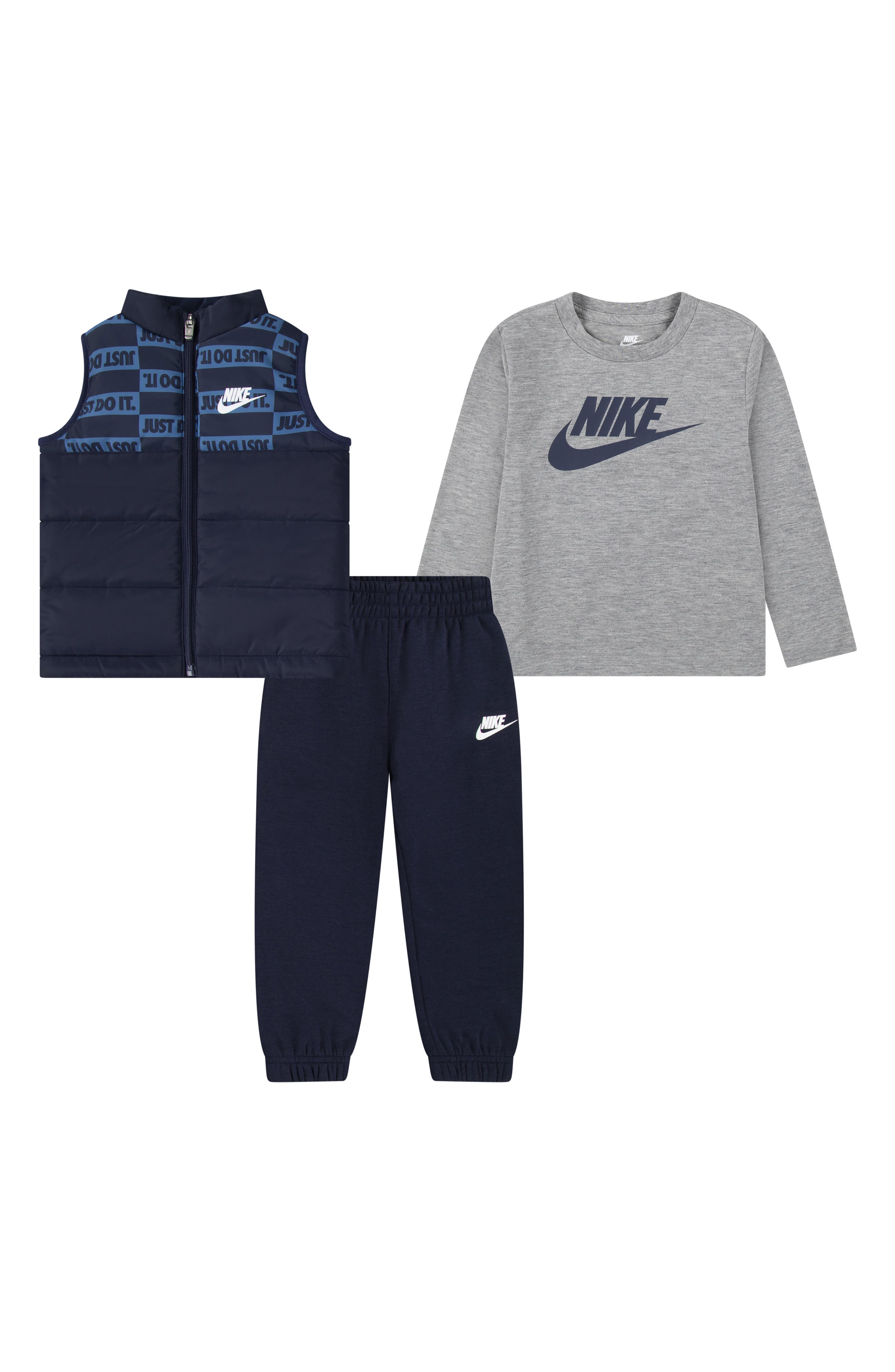 Nike Kids' Just Do It Puffer Vest, Graphic T-Shirt & Joggers Set