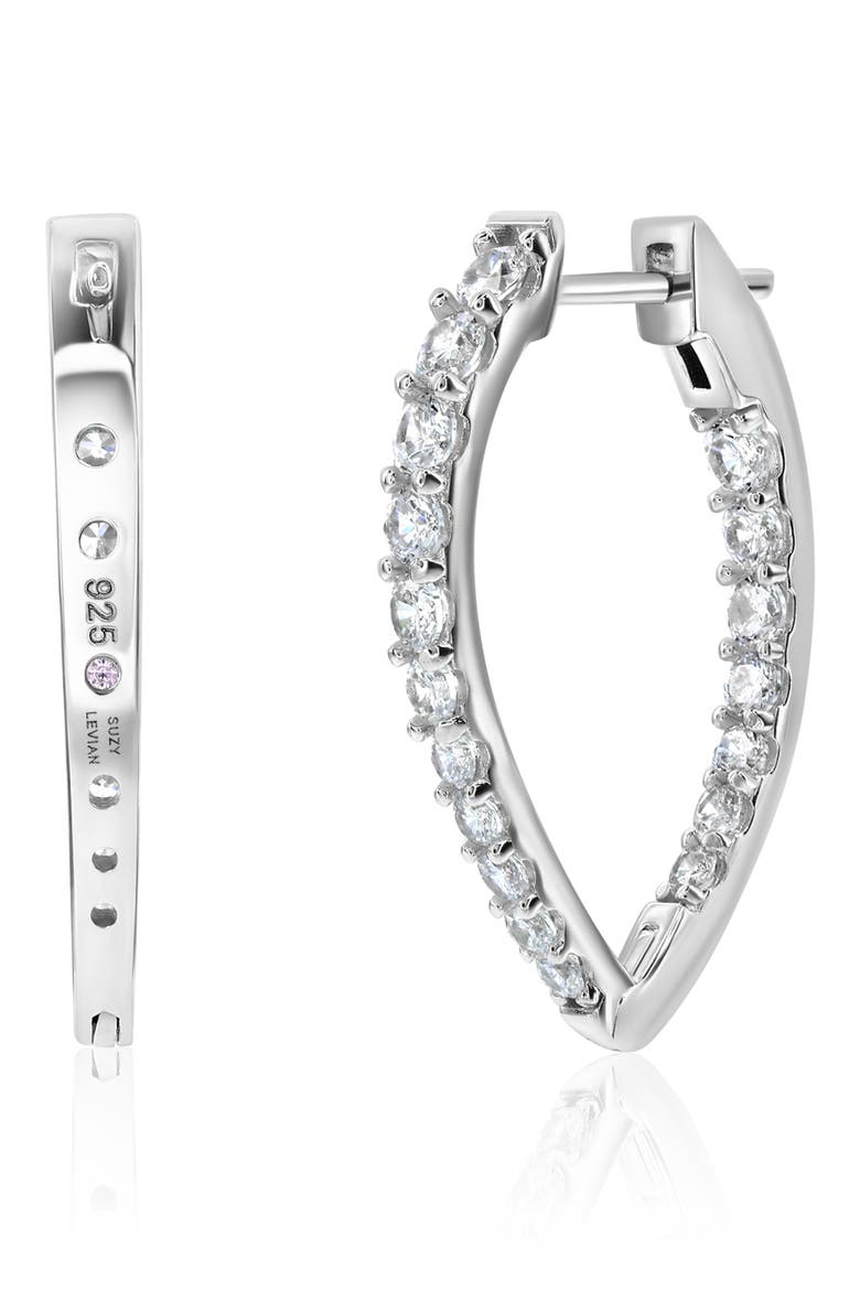 Cubic Zirconia Teardrop Hoop Earrings, Alternate, color, WHITE
