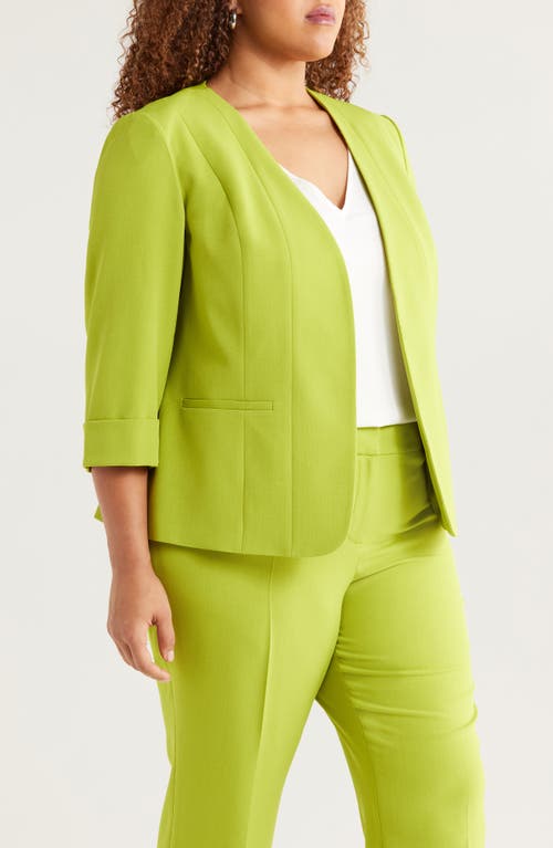 Kasper Womens Collarless Jacket Stretch Crepe Sheath Dress In Kiwi